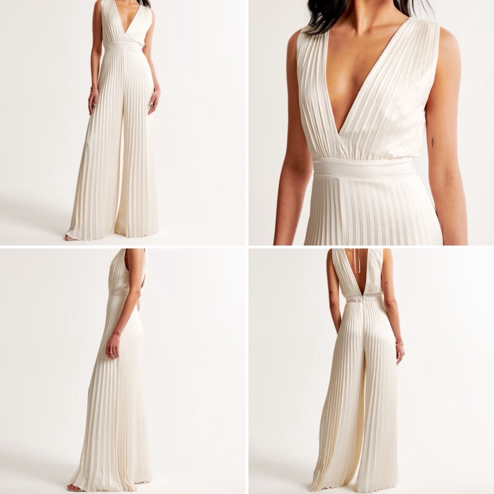 NWT Abercrombie The A&F Giselle Pleated Jumpsuit in White